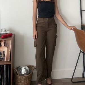2Bella Cargo Pants Brown Drawstring Utility Pockets Casual Trousers‎ M